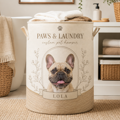 Custom Photo Dog Laundry Basket | Gift For Dog Lovers | Dog Bathroom Decor