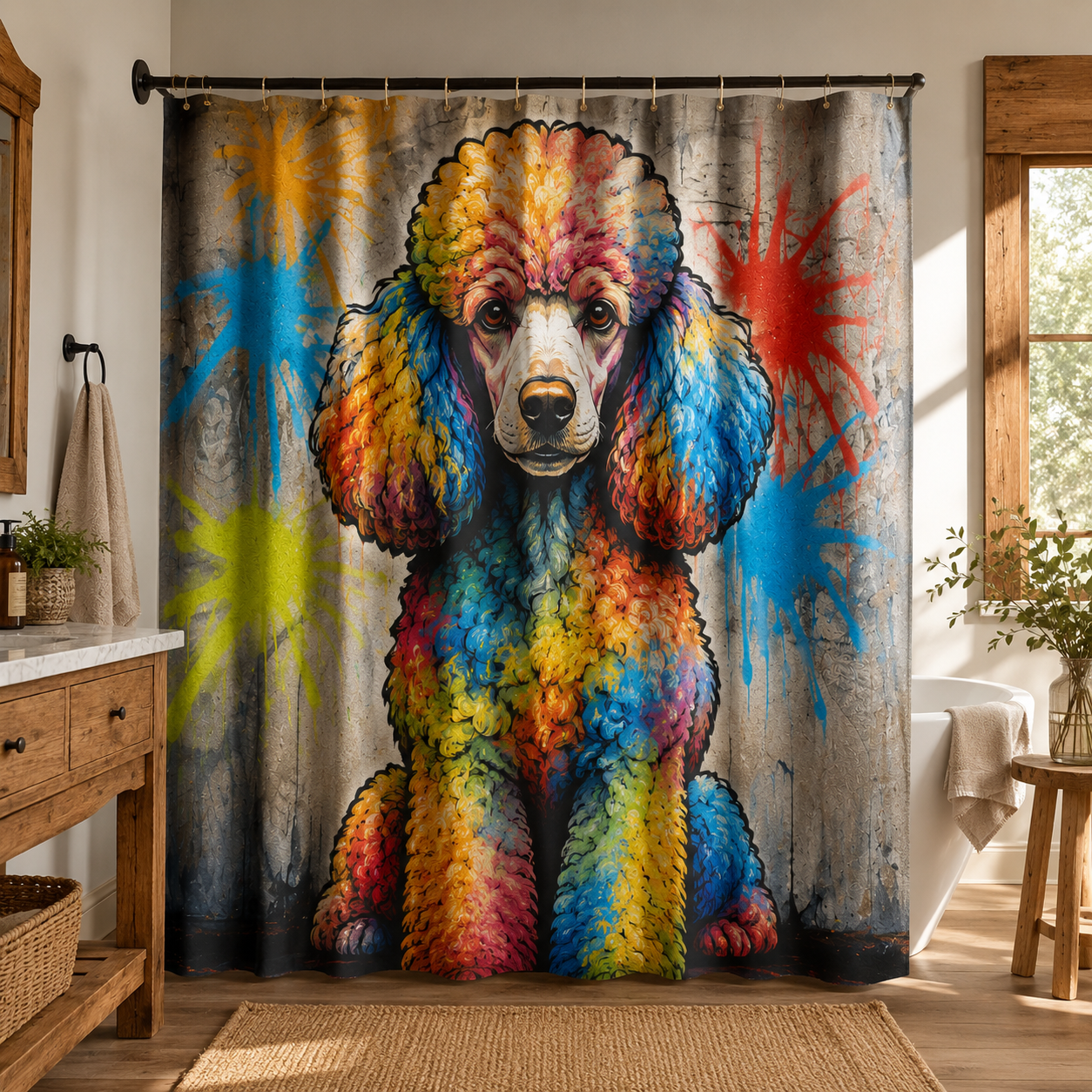 Custom Photo Colorful Dog Shower Curtain | Gift For Dog Lovers