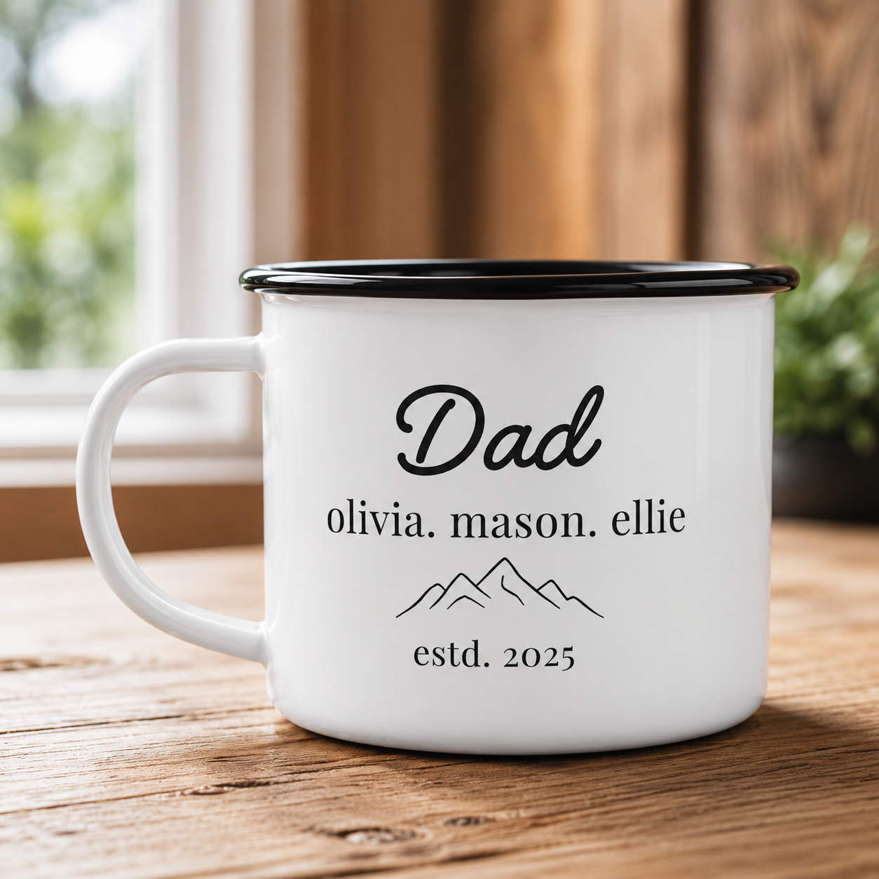 Personalized Dad & Kids Camp Mug 12oz, Custom Dad Enamel Cup, Gift For Dad TOM99