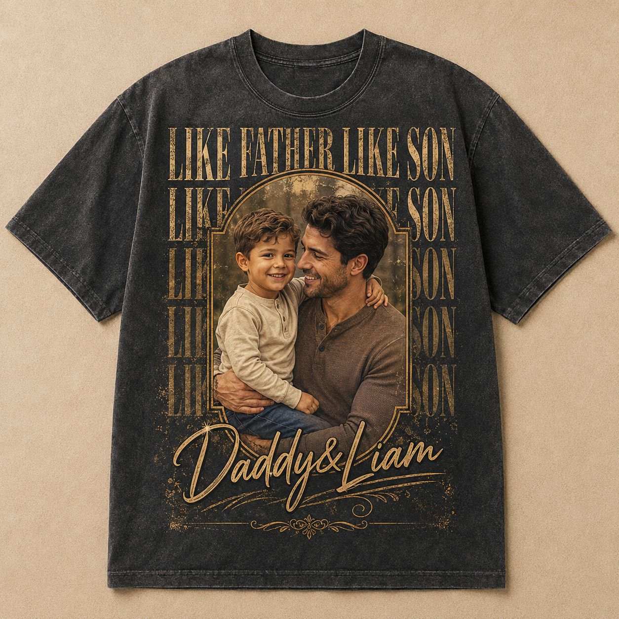 Custom Dad & Son Photo Wash T-Shirt, Personalized Dad Gifts | Gift For Dad TOM99