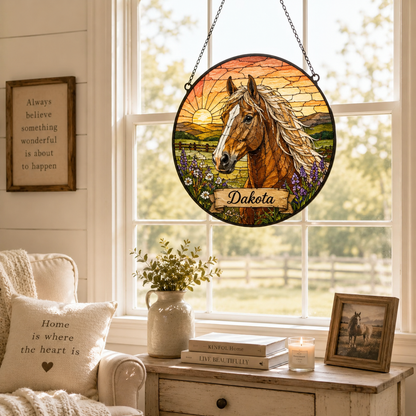 Custom Photo True Horse Stained Glass Suncatcher – Personalized Horse Lover Gifts | Gift For Horse Lover TOM99