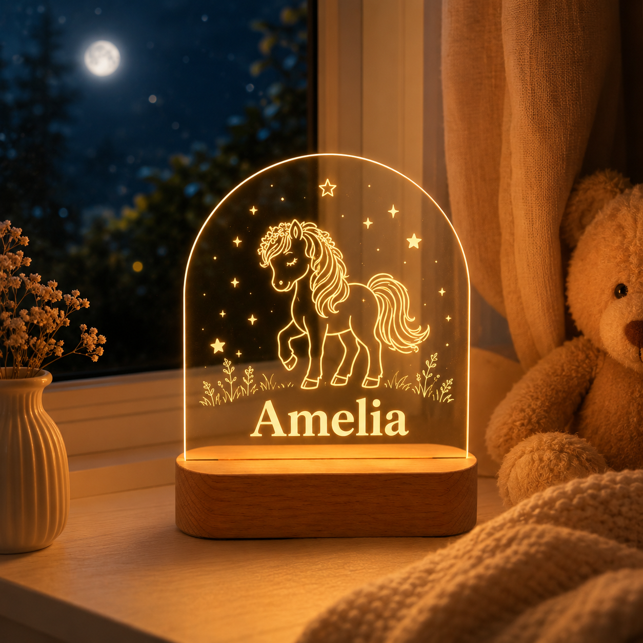 Custom Photo Tiny Horse Wooden Led Light | Personalized Horse Photo Wooden Led Light | Gift For Horse Lovers TOM99