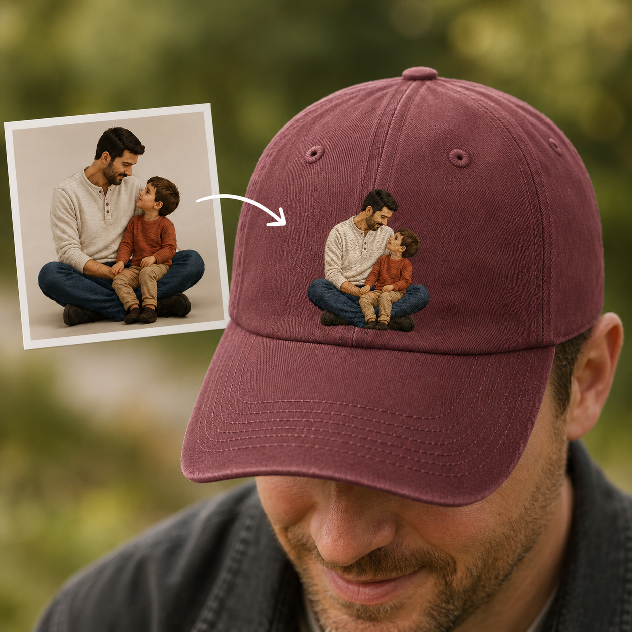 Custom Photo Son Love Dad Embroidered Hat, Personalized Cap, Custom Portrait Dad Hat, Father’s Day Gift TOM99