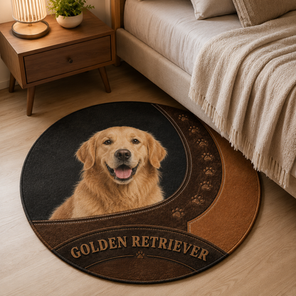 Custom Photo Vintage Dog Round Carpet | Photo Pet Round Rug | Gift For Dog Lovers