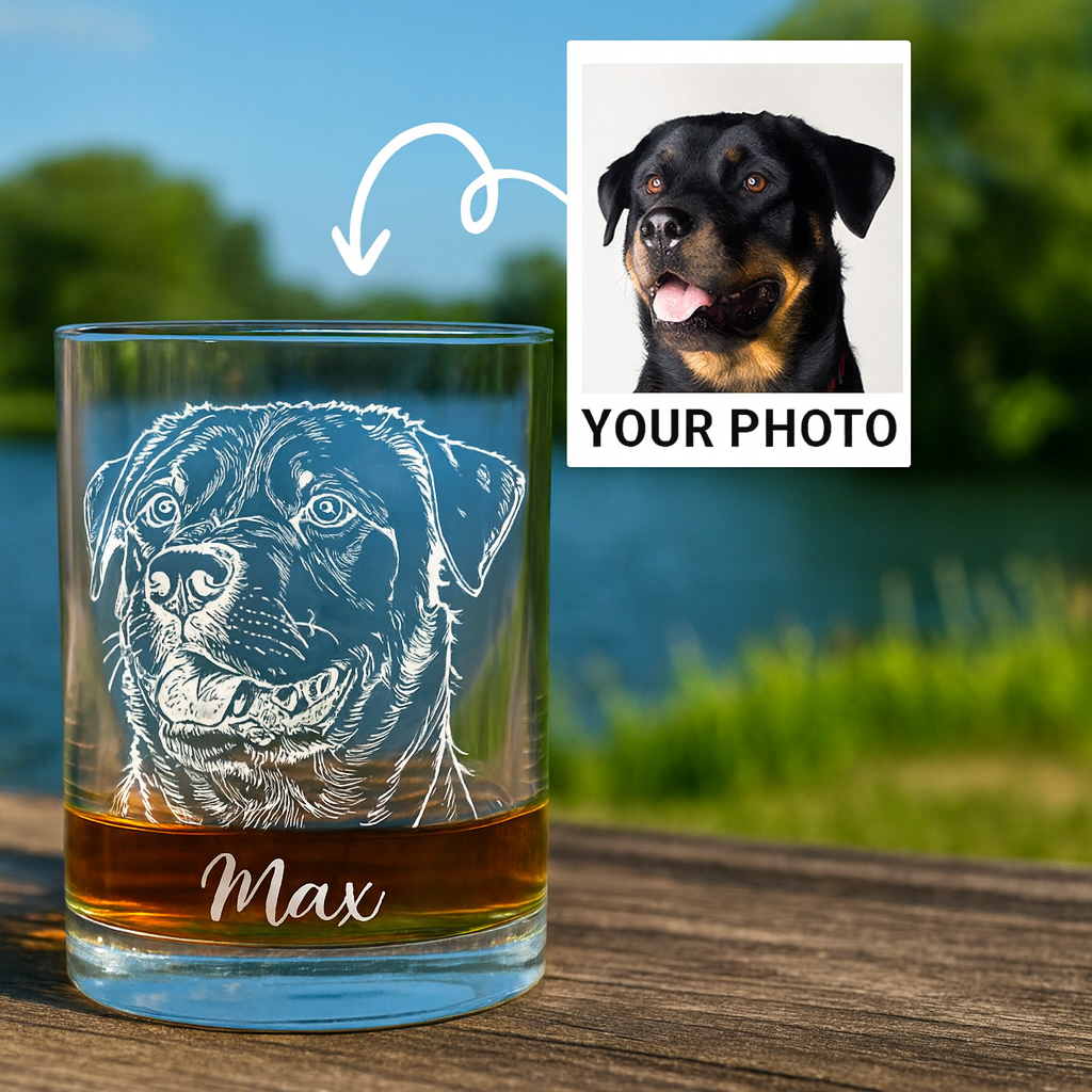 Personalized Dog Whiskey Glass 11oz – Custom Pet Photo & Name – Gift for Dog Owner THUC99WP06
