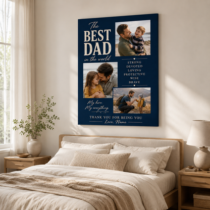 Custom Photo The Best Dad In The World Canvas Wall Art - Custom Gift For Dad TOM99