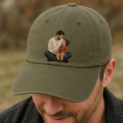 Custom Photo Son Love Dad Embroidered Hat, Personalized Cap, Custom Portrait Dad Hat, Father’s Day Gift TOM99