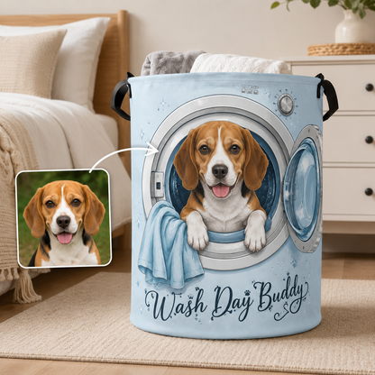 Custom Photo Dog Laundry Basket | Gift For Dog Lovers | Dog Bathroom Decor