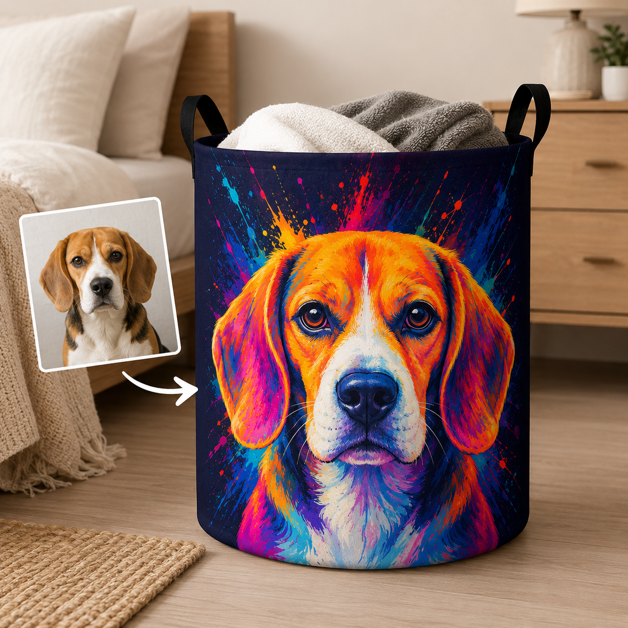 Custom Photo Dog Laundry Basket | Gift For Dog Lovers | Dog Bathroom Decor