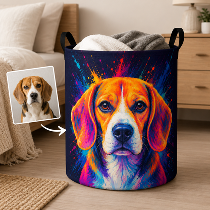 Custom Photo Dog Laundry Basket | Gift For Dog Lovers | Dog Bathroom Decor