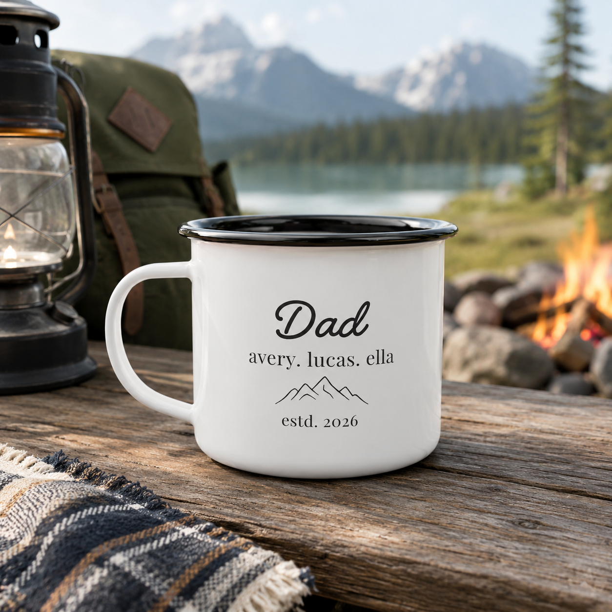 Personalized Dad & Kids Camp Mug 12oz, Custom Dad Enamel Cup, Gift For Dad TOM99