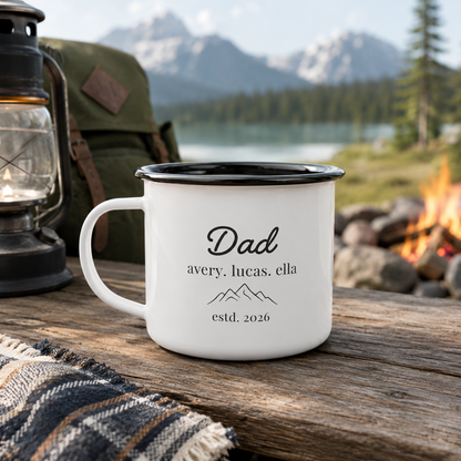 Personalized Dad & Kids Camp Mug 12oz, Custom Dad Enamel Cup, Gift For Dad TOM99