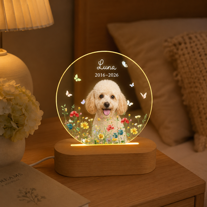 Custom Photo Dog Flower Memorial Wooden LED Light | Personalized Dog Photo LED Night Light | Pet Loss Sympathy Gift TOM99