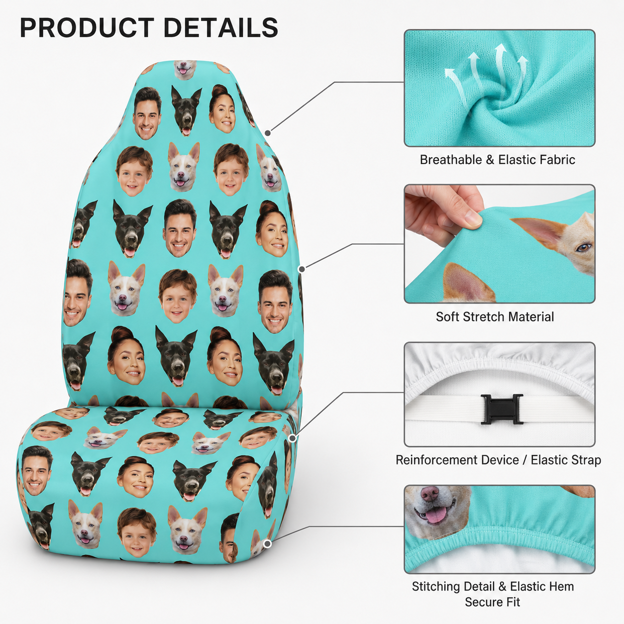 Personalized Dad Family Portrait Car Seat Cover, Custom Dad Seat Protector, Gift For Dad TOM99