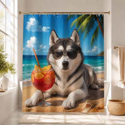 Custom Photo Dog On The Beach Shower Curtain | Gift For Dog Lovers