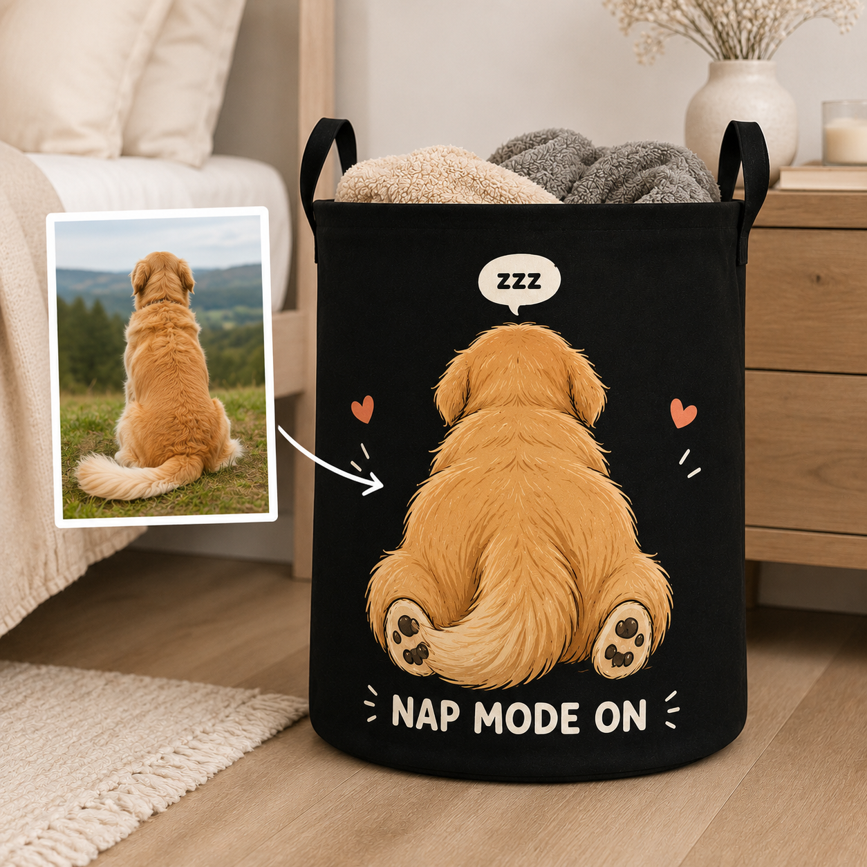 Custom Photo Dog Laundry Basket | Gift For Dog Lovers | Dog Bathroom Decor