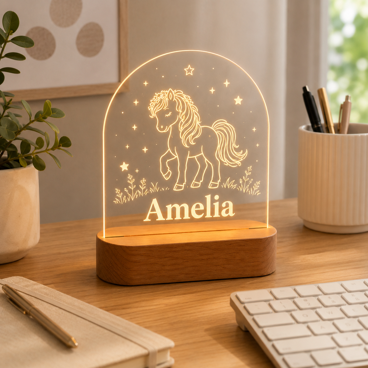 Custom Photo Tiny Horse Wooden Led Light | Personalized Horse Photo Wooden Led Light | Gift For Horse Lovers TOM99