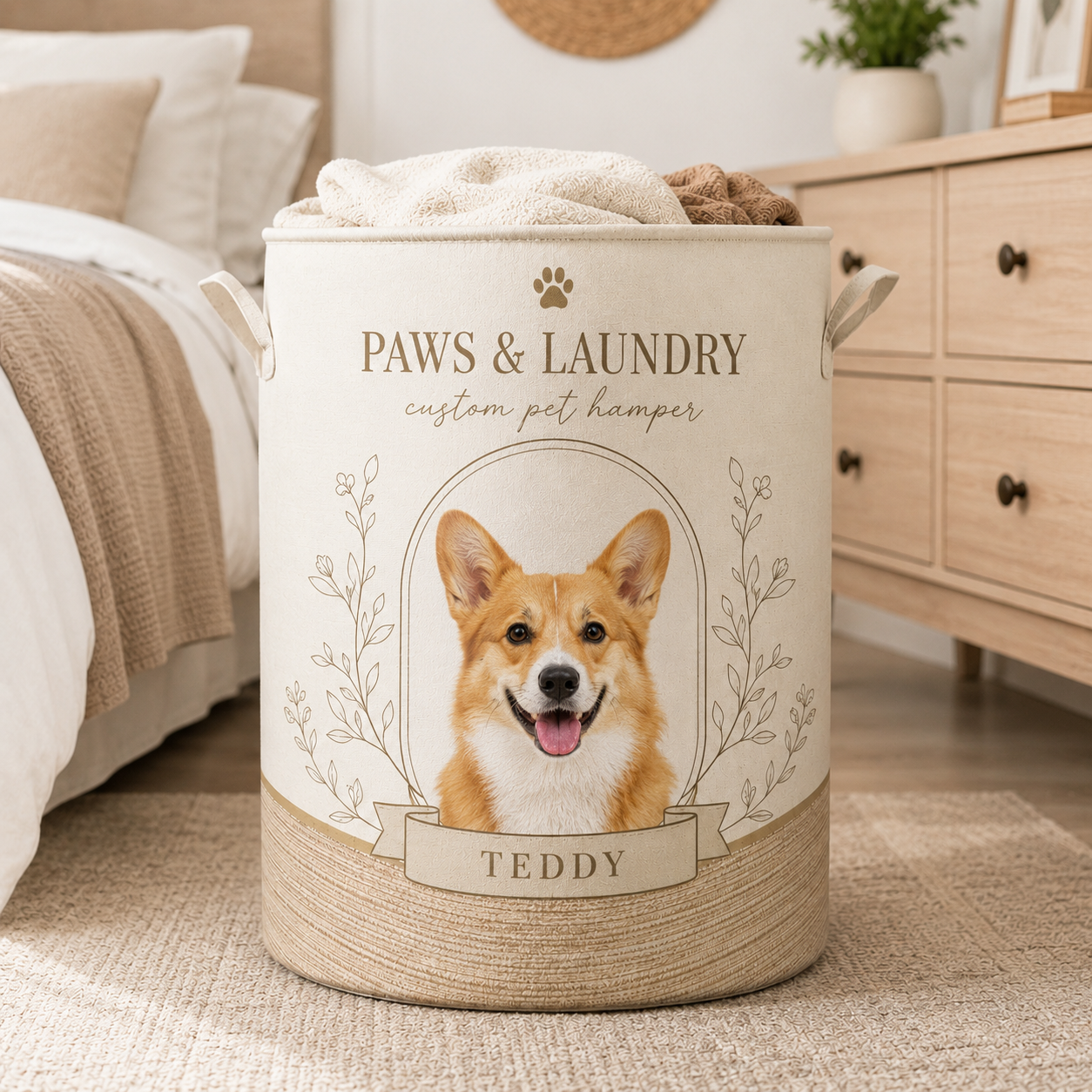 Custom Photo Dog Laundry Basket | Gift For Dog Lovers | Dog Bathroom Decor