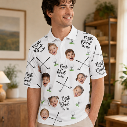 Custom Photo Dad Golf Lover Polo Shirt, Personalized Polo Shirt For Husband Dad Grandfather