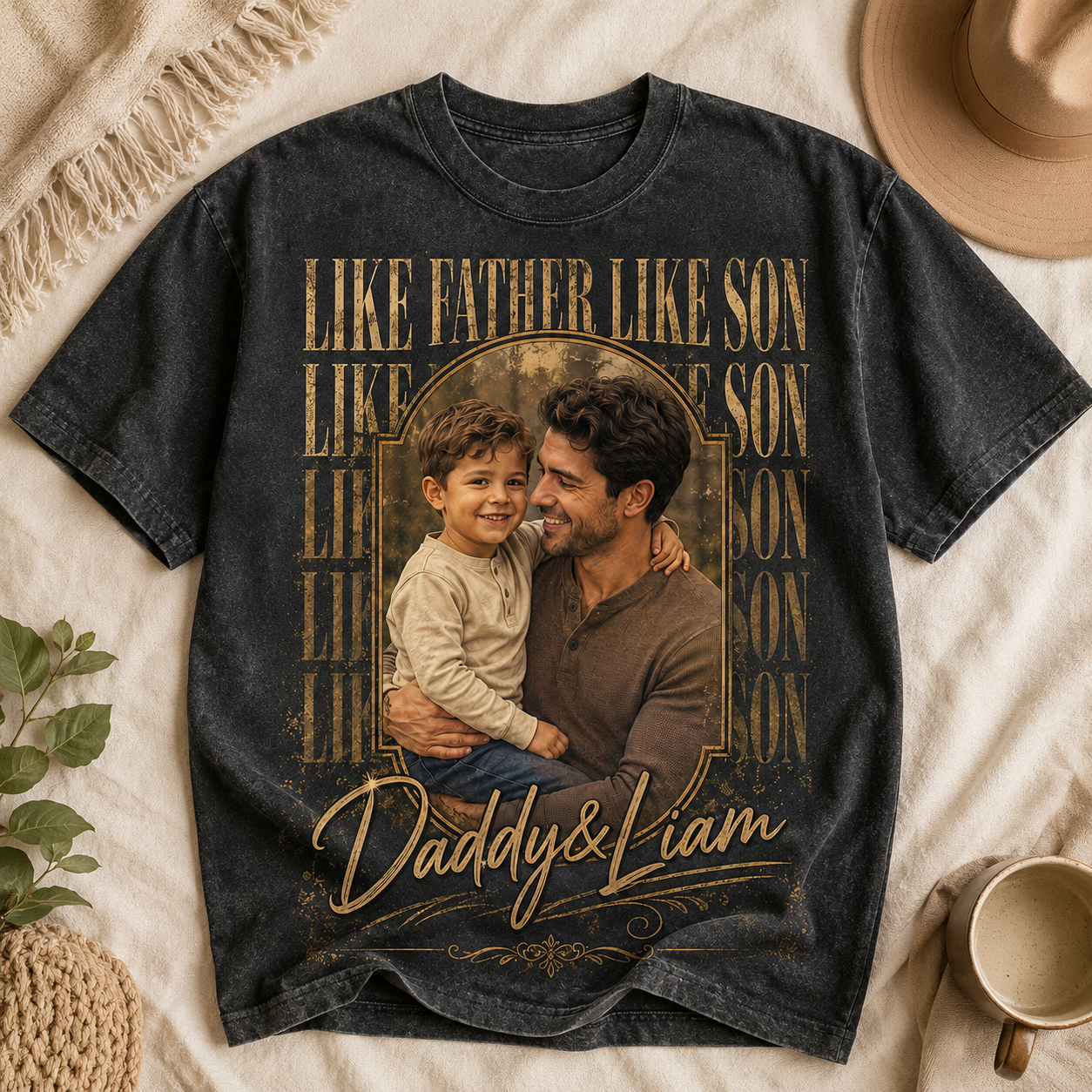 Custom Dad & Son Photo Wash T-Shirt, Personalized Dad Gifts | Gift For Dad TOM99