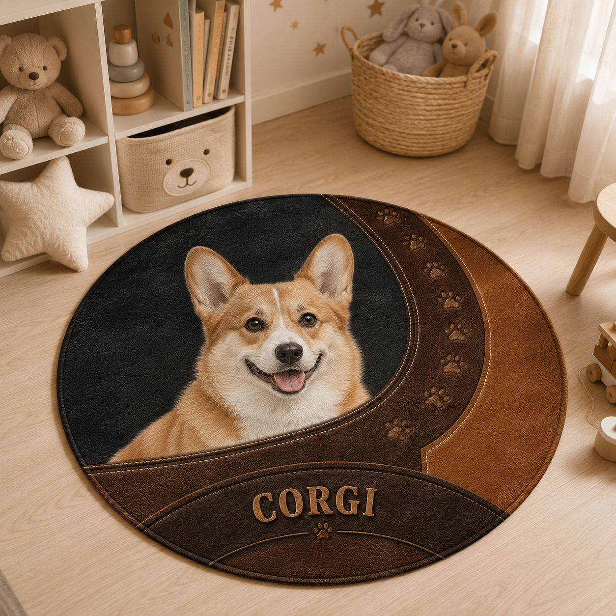Custom Photo Vintage Dog Round Carpet | Photo Pet Round Rug | Gift For Dog Lovers