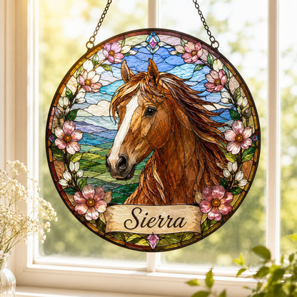 Custom Photo True Horse Stained Glass Suncatcher – Personalized Horse Lover Gifts | Gift For Horse Lover TOM99