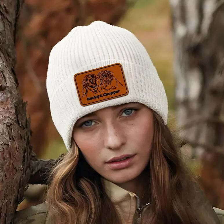 Custom Dog Photo Leather Patch | Beanie Gifts for Him | Personalized Winter Hats with Leather Patch
