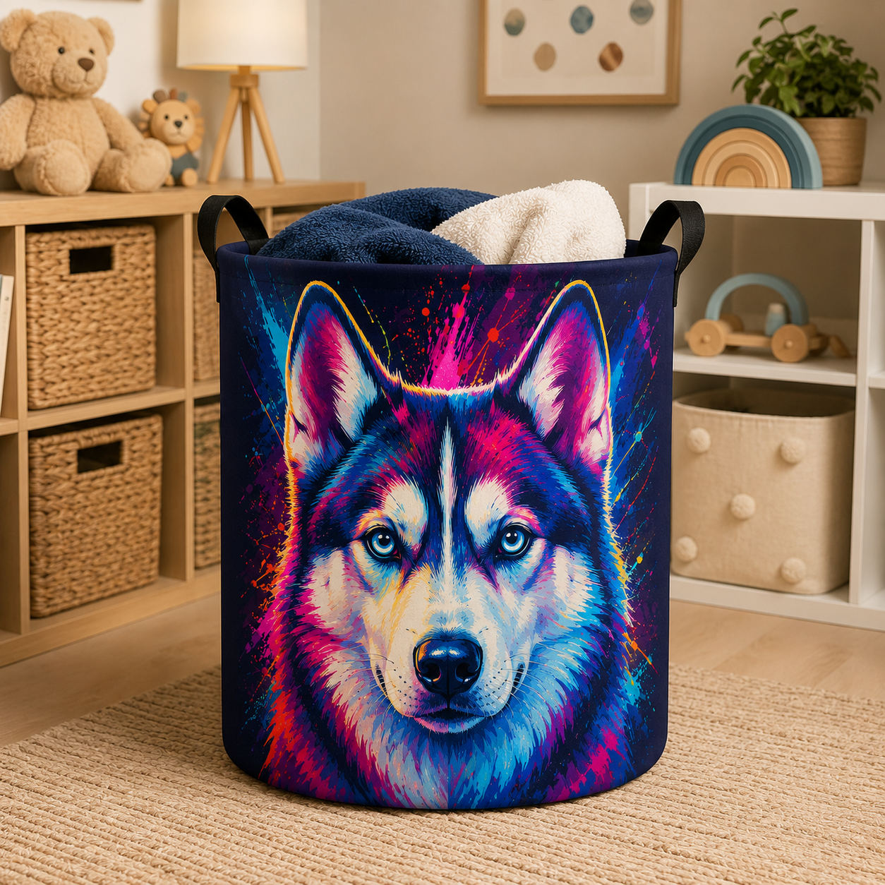 Custom Photo Dog Laundry Basket | Gift For Dog Lovers | Dog Bathroom Decor