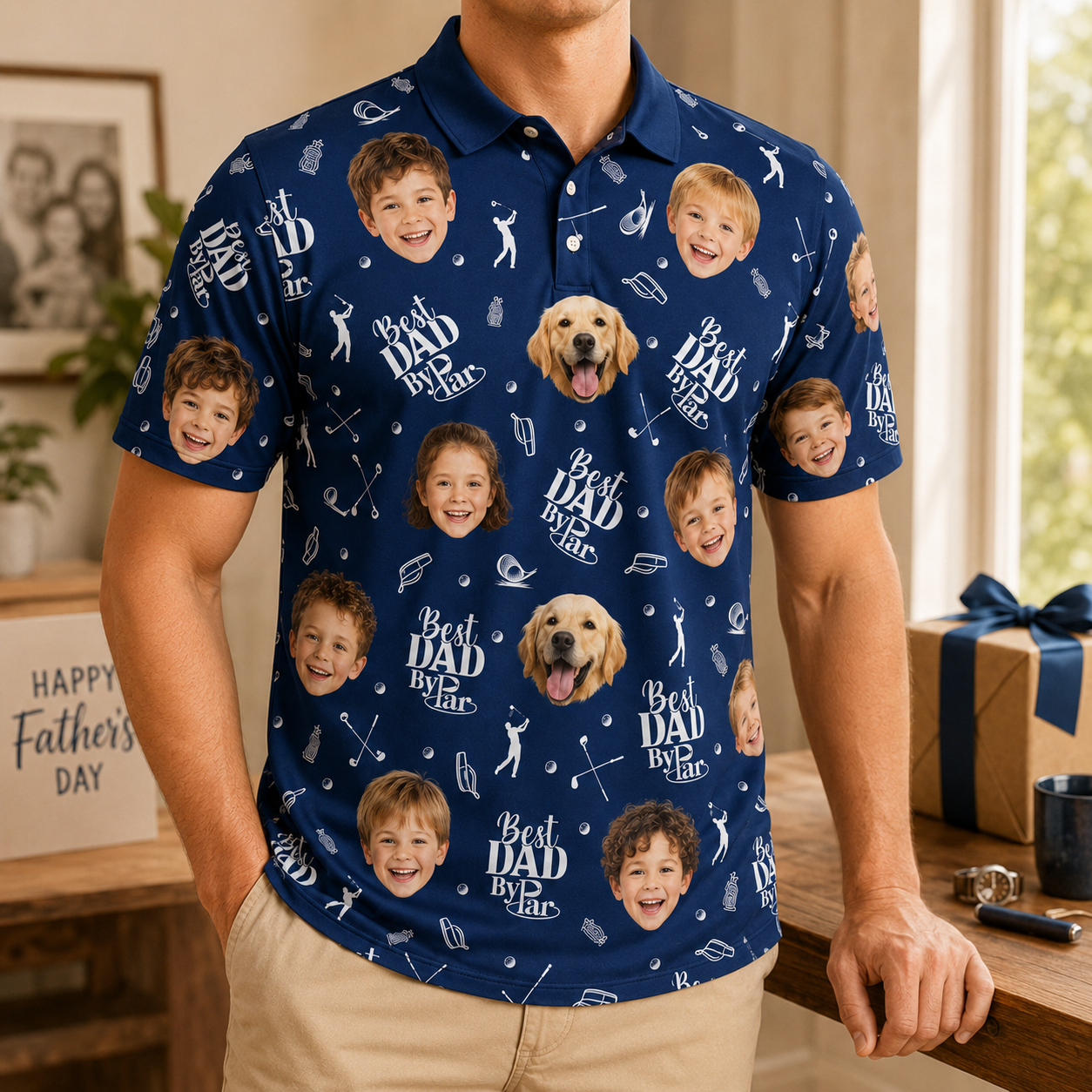Custom Photo Best Dad By Par Dog Polo Shirt, Personalized Polo Shirt For Husband Dad Grandfather TOM99