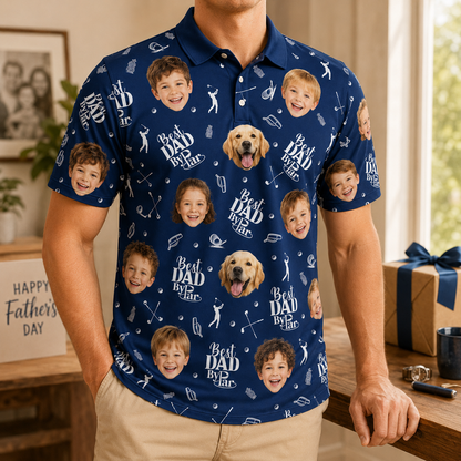 Custom Photo Best Dad By Par Dog Polo Shirt, Personalized Polo Shirt For Husband Dad Grandfather TOM99