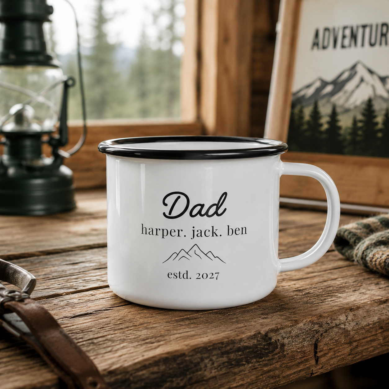 Personalized Dad & Kids Camp Mug 12oz, Custom Dad Enamel Cup, Gift For Dad TOM99