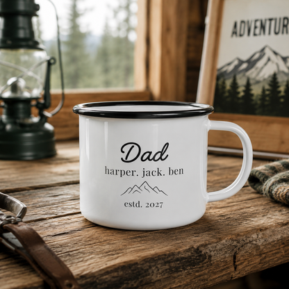 Personalized Dad & Kids Camp Mug 12oz, Custom Dad Enamel Cup, Gift For Dad TOM99