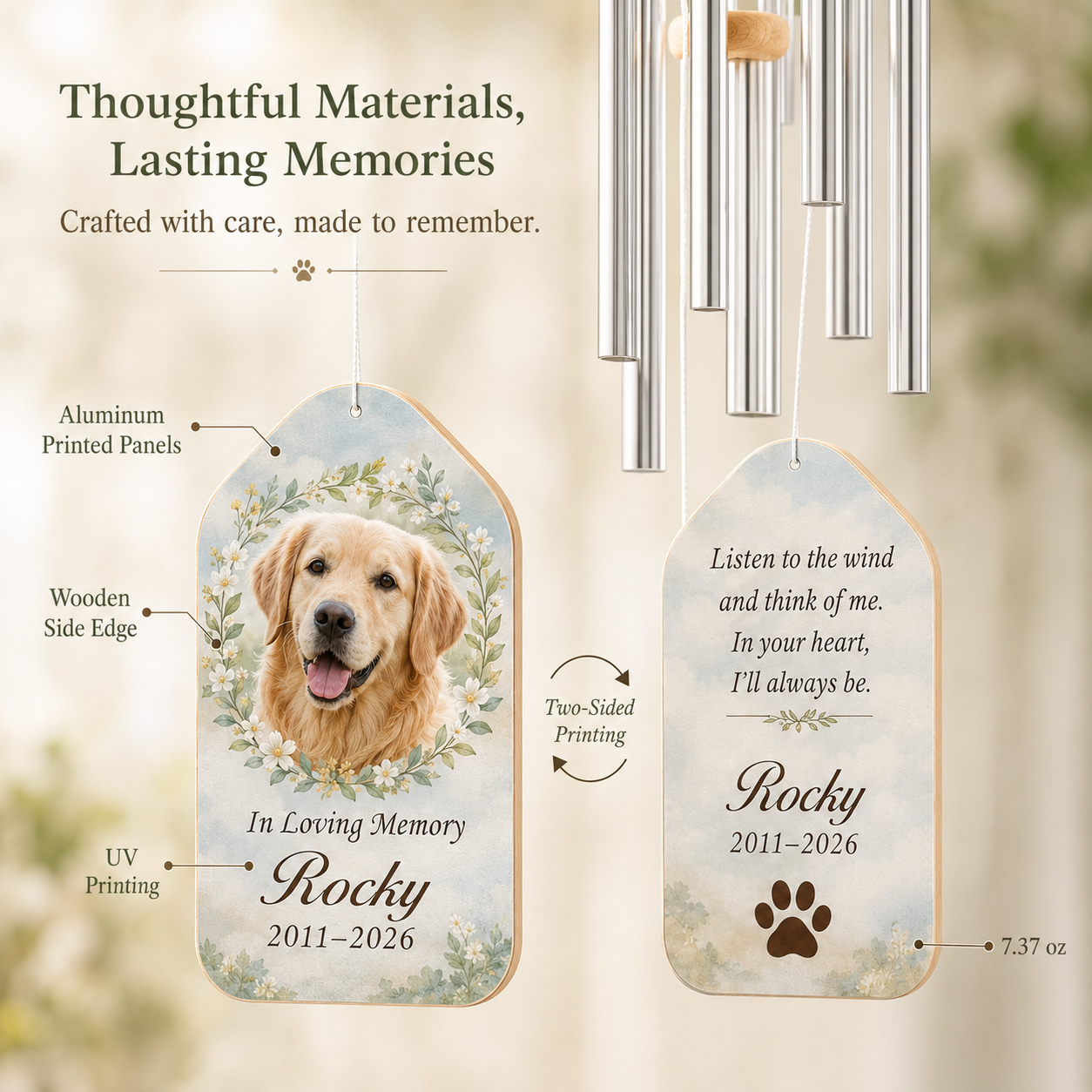 Custom Photo Dog In Loving Memory Wind Chime | Personalized Dog Lovers Gifts | Gift For Dog Lovers TOM99