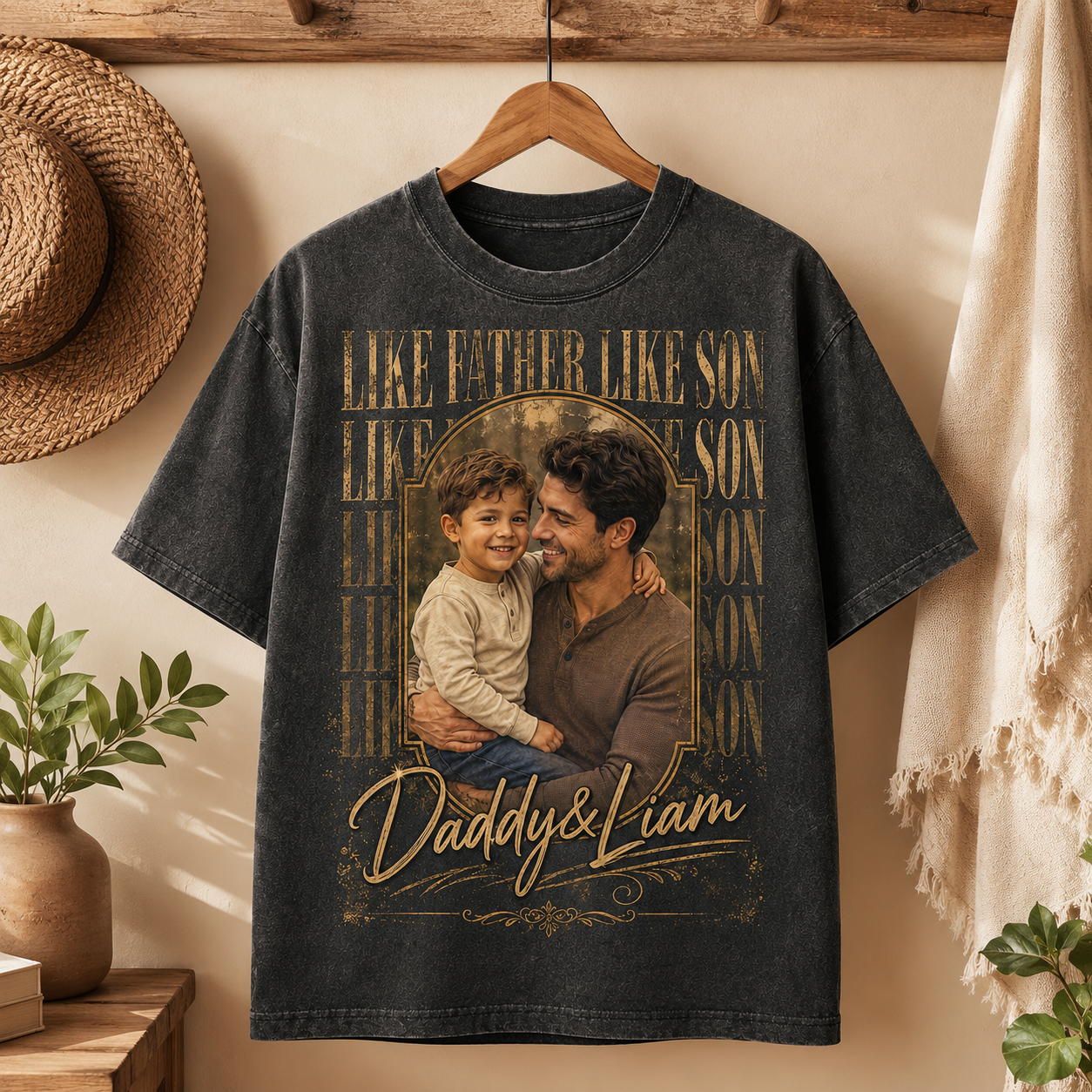 Custom Dad & Son Photo Wash T-Shirt, Personalized Dad Gifts | Gift For Dad TOM99
