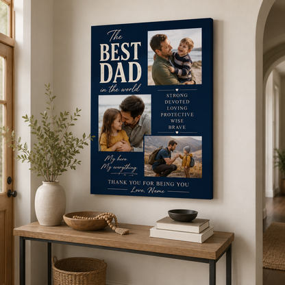 Custom Photo The Best Dad In The World Canvas Wall Art - Custom Gift For Dad TOM99