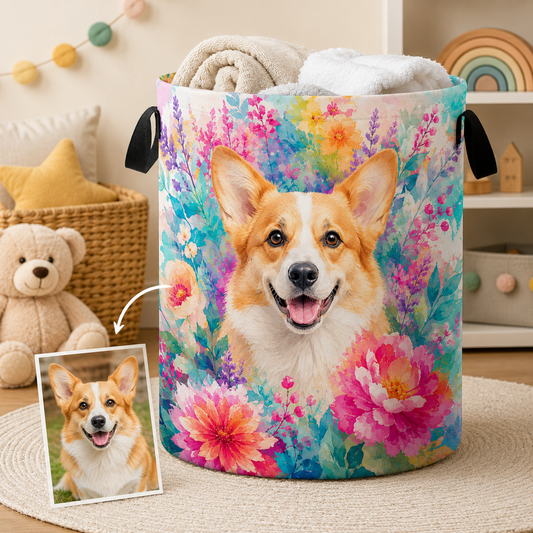Custom Photo Dog Laundry Basket | Gift For Dog Lovers | Dog Bathroom Decor