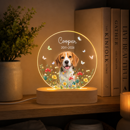 Custom Photo Dog Flower Memorial Wooden LED Light | Personalized Dog Photo LED Night Light | Pet Loss Sympathy Gift TOM99