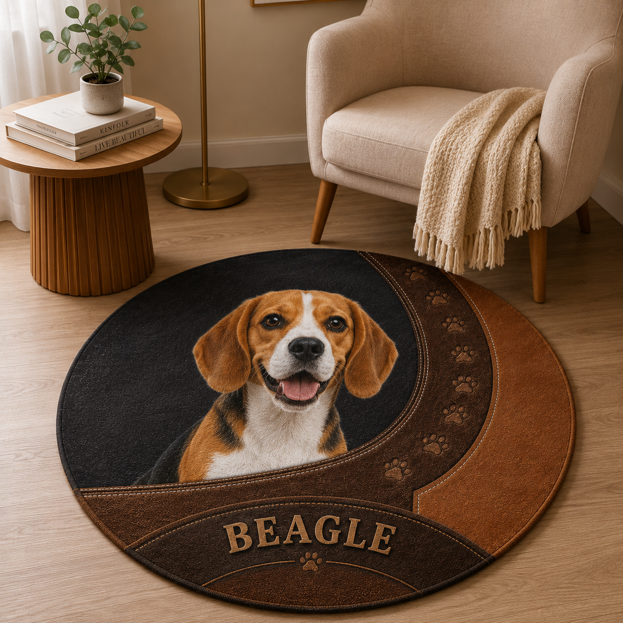 Custom Photo Vintage Dog Round Carpet | Photo Pet Round Rug | Gift For Dog Lovers