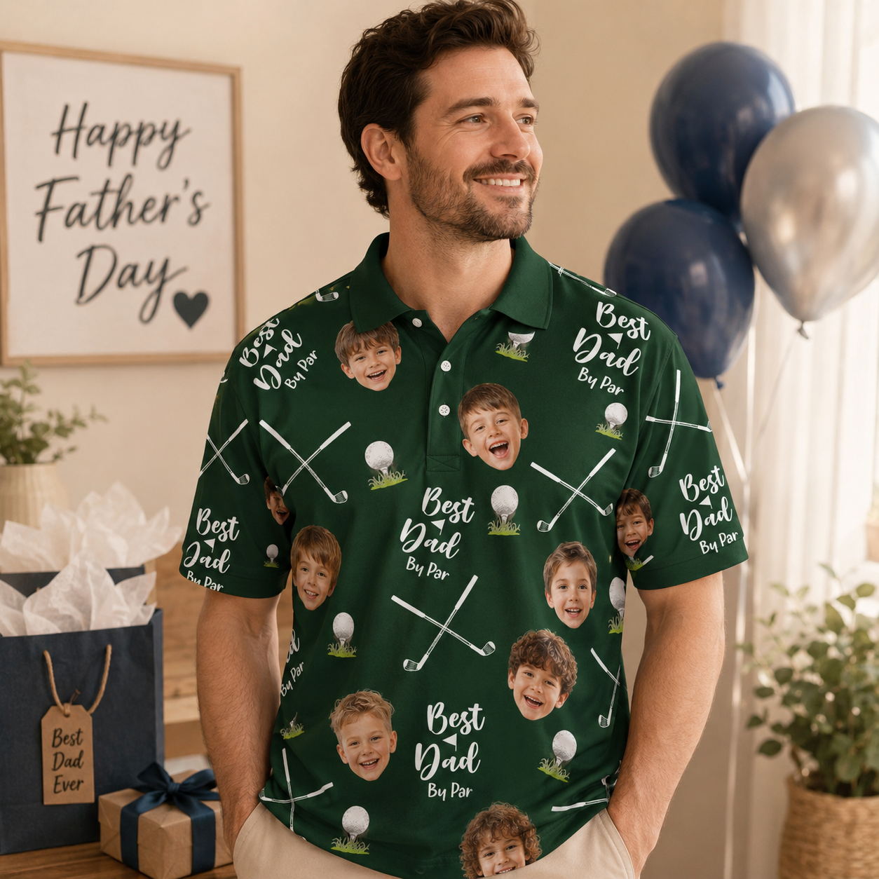 Custom Photo Dad Golf Lover Polo Shirt, Personalized Polo Shirt For Husband Dad Grandfather