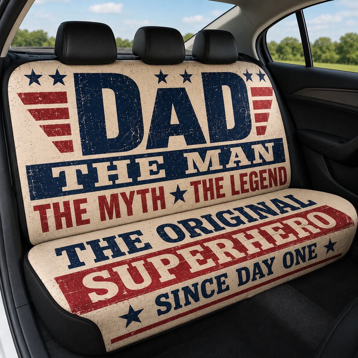 Personalized Dad Hero Car Rear Seat Cover, Custom Back Seat Protector For Dad, Gift For Dad TOM99