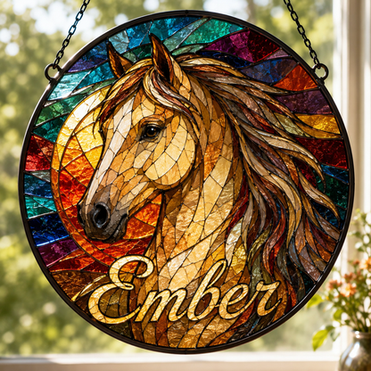 Custom Photo True Horse Stained Glass Suncatcher – Personalized Horse Lover Gifts | Gift For Horse Lover TOM99