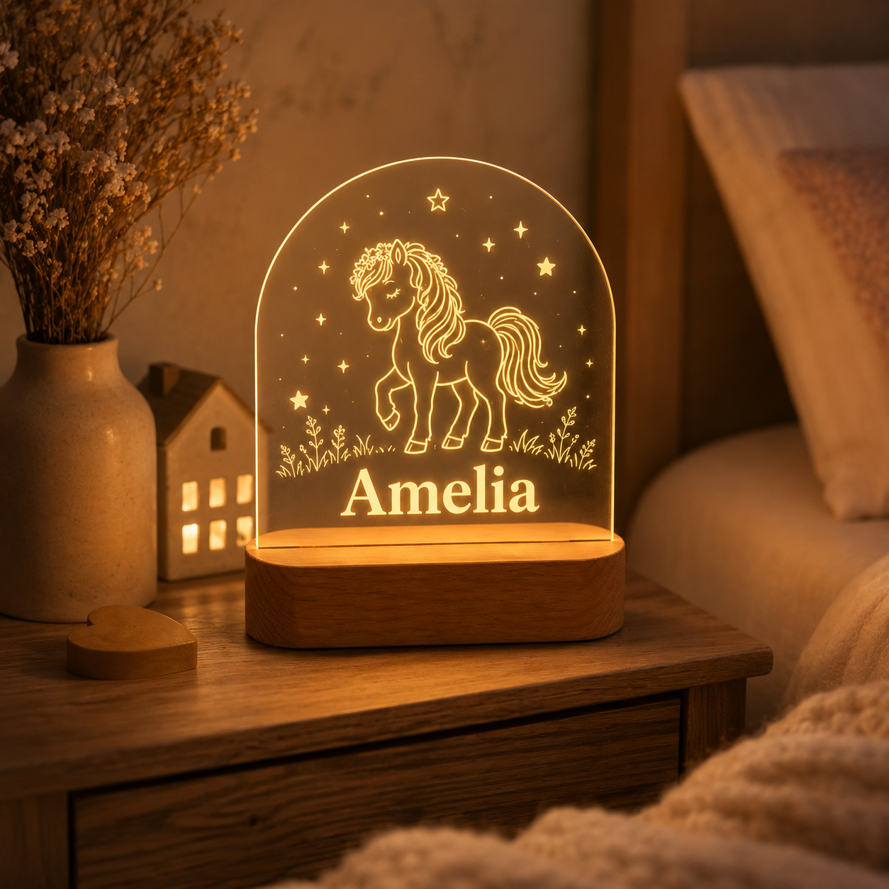 Custom Photo Tiny Horse Wooden Led Light | Personalized Horse Photo Wooden Led Light | Gift For Horse Lovers TOM99