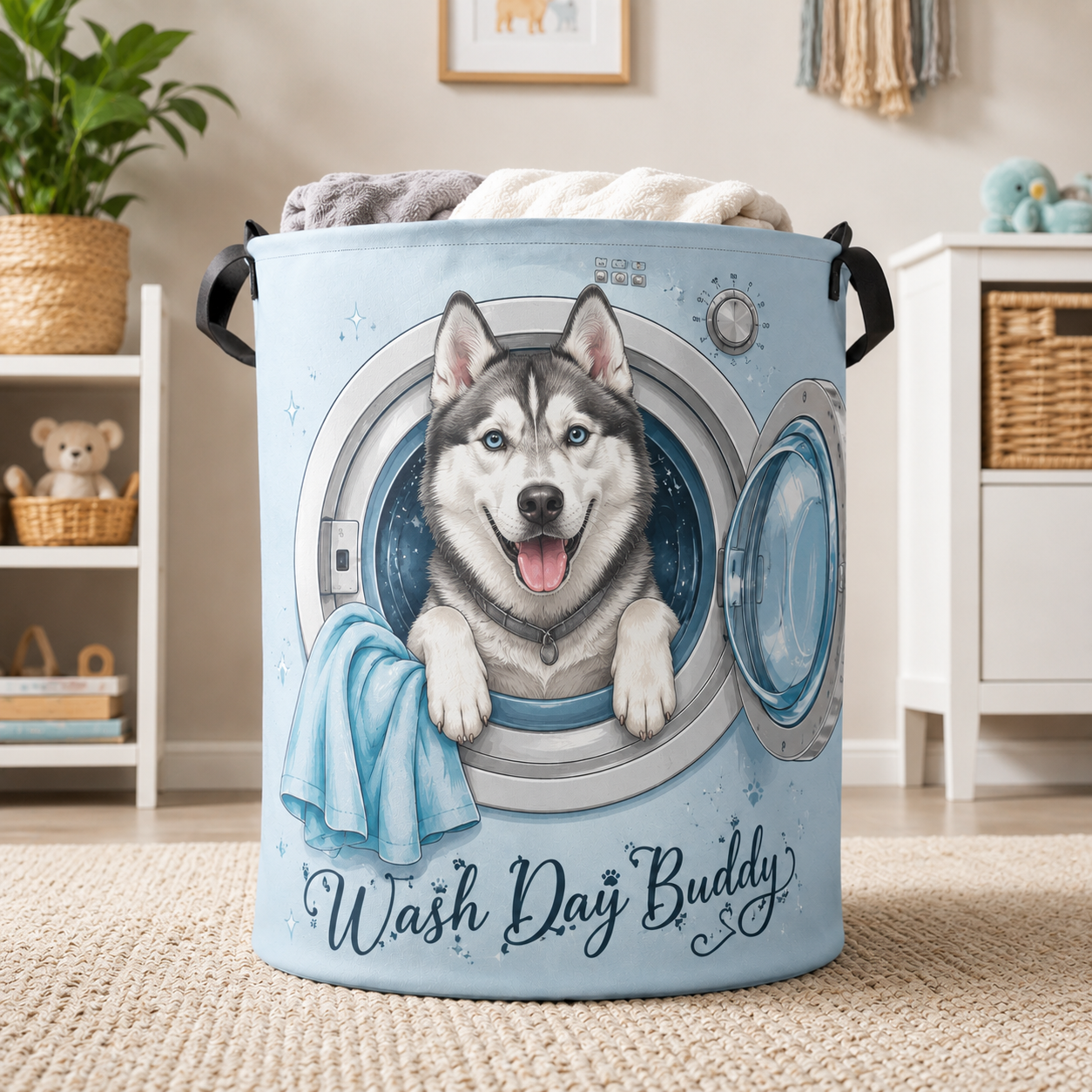 Custom Photo Dog Laundry Basket | Gift For Dog Lovers | Dog Bathroom Decor
