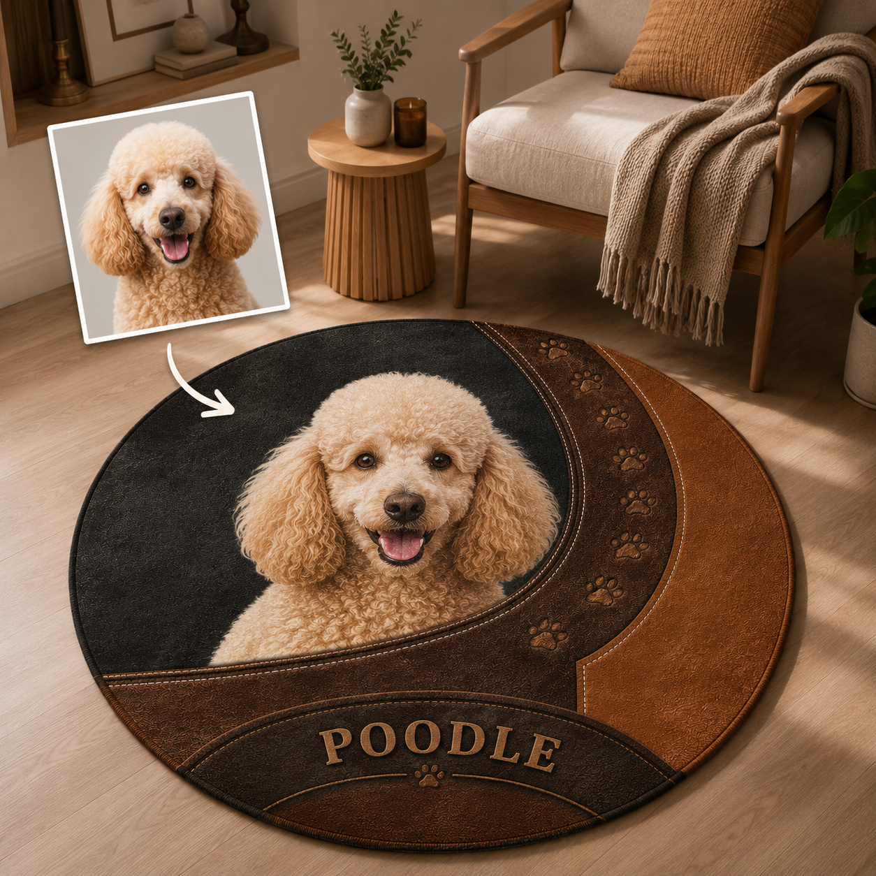 Custom Photo Vintage Dog Round Carpet | Photo Pet Round Rug | Gift For Dog Lovers
