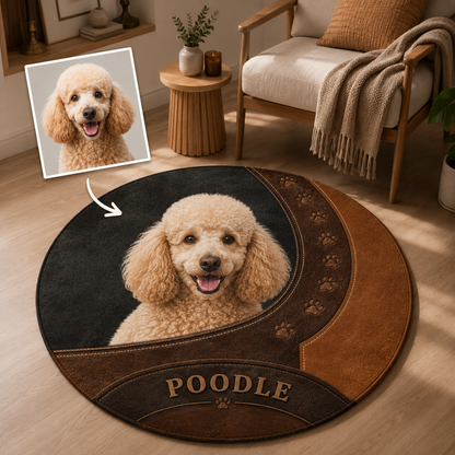 Custom Photo Vintage Dog Round Carpet | Photo Pet Round Rug | Gift For Dog Lovers