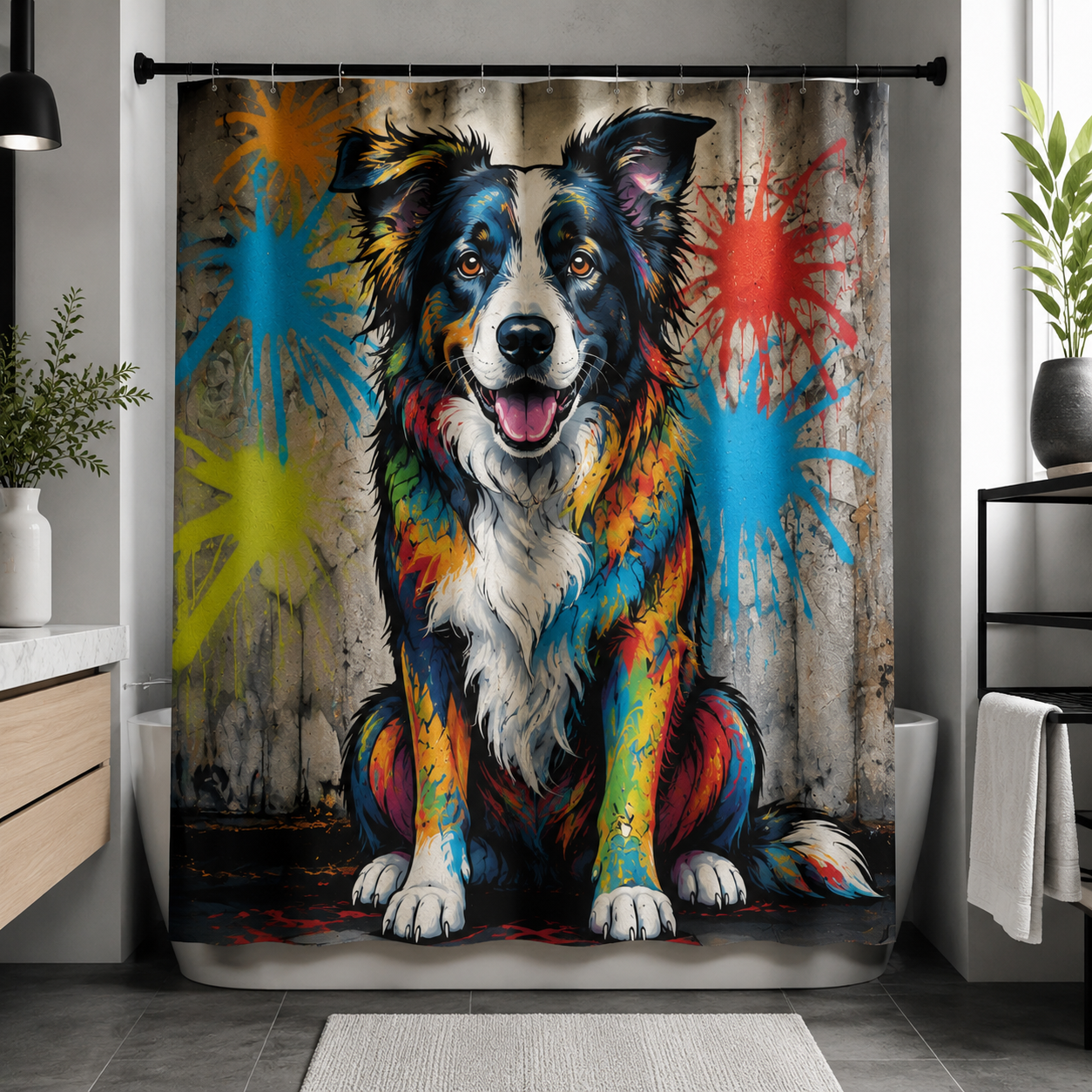 Custom Photo Colorful Dog Shower Curtain | Gift For Dog Lovers