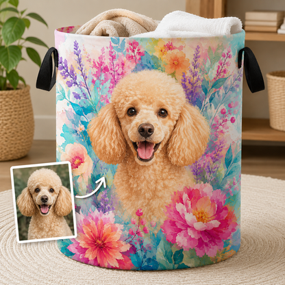 Custom Photo Dog Laundry Basket | Gift For Dog Lovers | Dog Bathroom Decor
