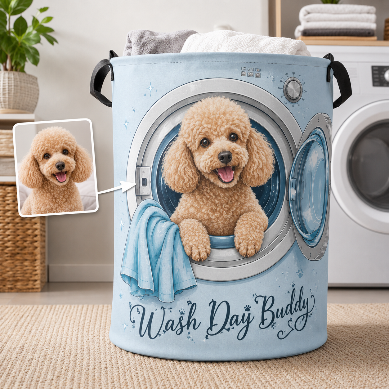 Custom Photo Dog Laundry Basket | Gift For Dog Lovers | Dog Bathroom Decor