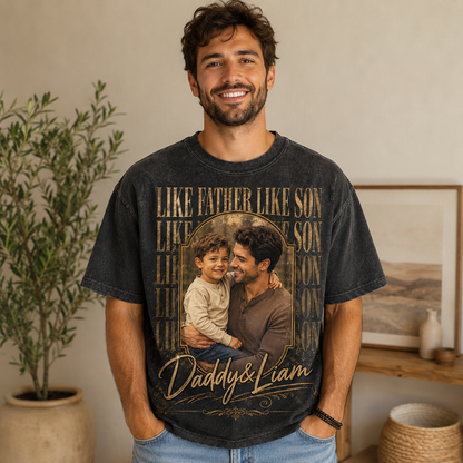 Custom Dad & Son Photo Wash T-Shirt, Personalized Dad Gifts | Gift For Dad TOM99