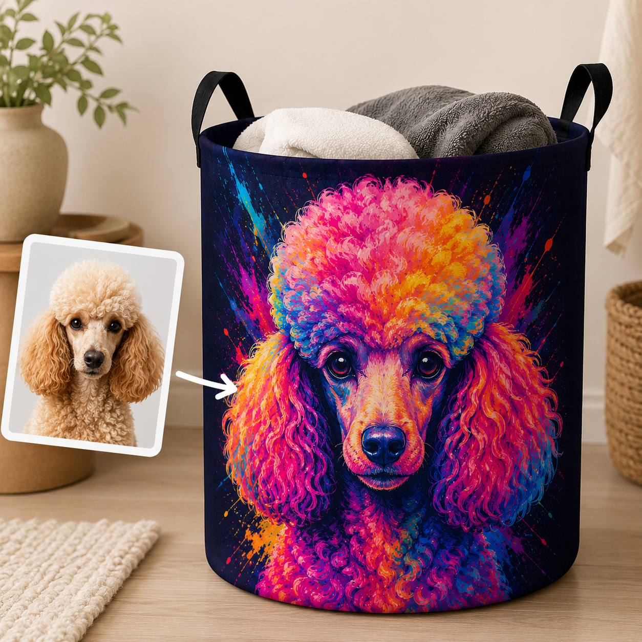 Custom Photo Dog Laundry Basket | Gift For Dog Lovers | Dog Bathroom Decor